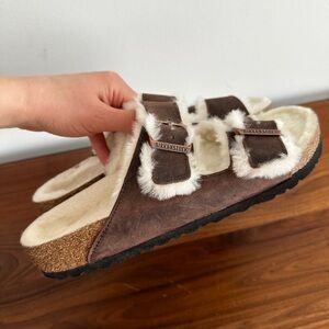 Birkenstock Brown Suede Shearling-Lined Arizona Sandals